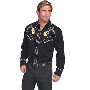 Scully Men's Rock N Roll Embroidered Western Shirt - Black