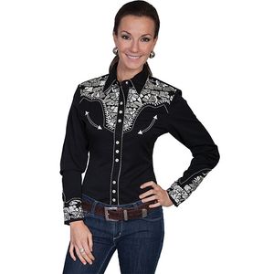 Scully Women's Floral Embroidered Western Shirt (PL-654) - Black/Silver