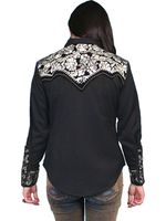 Scully-Women-s-Floral-Embroidered-Western-Shirt---Black-Silver