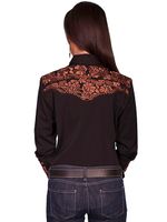 Scully-Women-s-Floral-Embroidered-Western-Shirt---Black-Brown