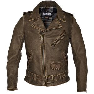 Schott 626vn Men's Vintaged Fitted Cowhide Leather Motorcycle Jacket - Brown