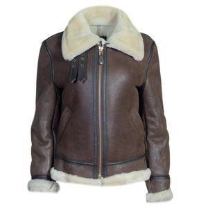 Schott 247SW Women's Sheepskin B-3 Bomber Jacket - Brown