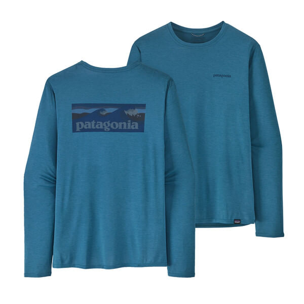 Patagonia-Men-s-Long-Sleeve-Cap-Cool-Daily-Graphic-Shirt---Boardshort-Logo--Wavy-Blue-X-Dye