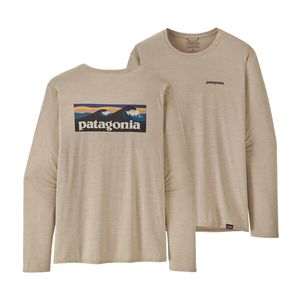 Patagonia Men's Long-Sleeve Cap Cool Daily Graphic Shirt - Boardshort Logo: Pumice X-Dye