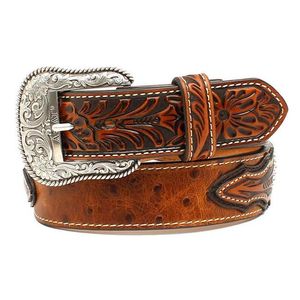 Ariat Men's Ostrich Embossed Tabs Leather Belt
