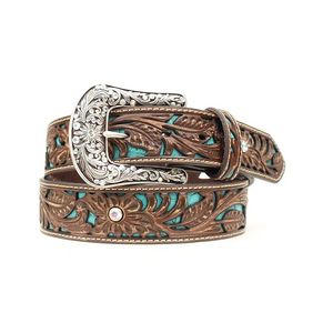 Ariat Women'sTooled Leather Belt with Turquoise Inlay