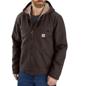 Carhartt Men's Relaxed Fit Washed Duck Sherpa-Lined Jacket - Dark Brown