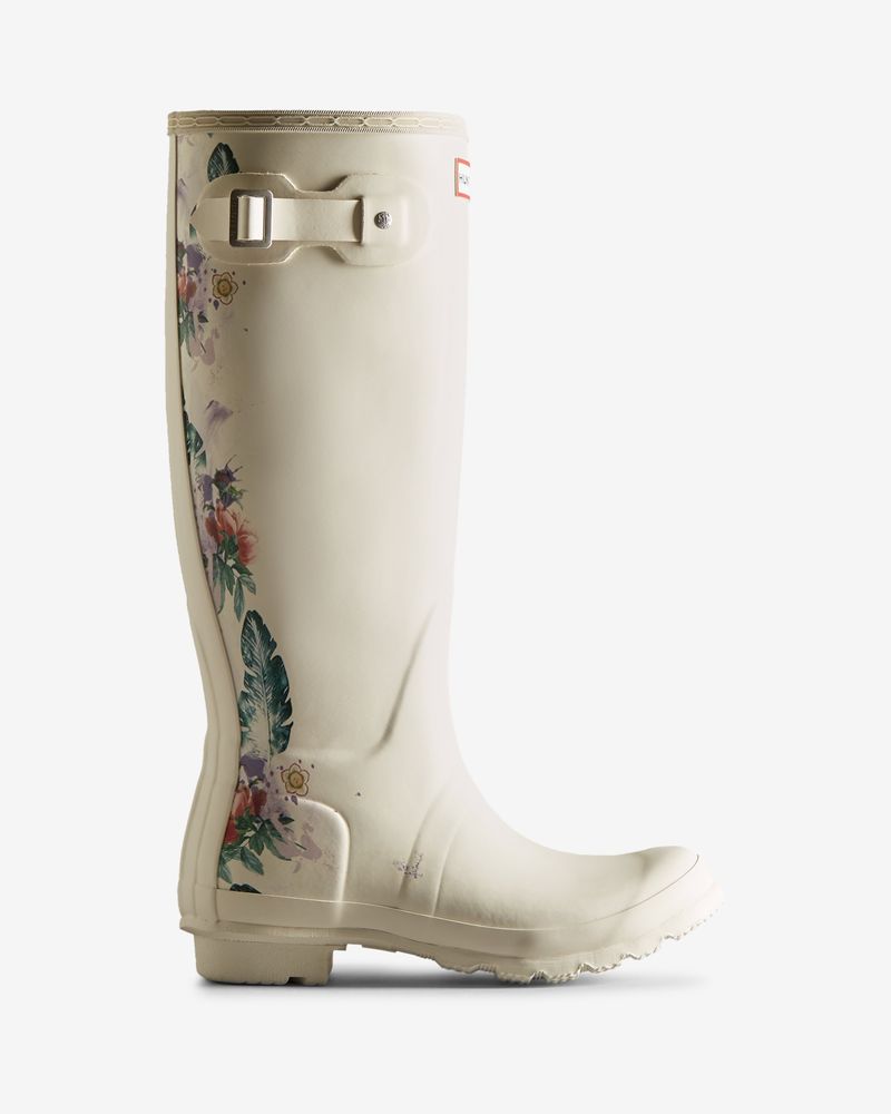 Hunter-Women-s-Botanical-Print-Tall-Rain-Boots----White