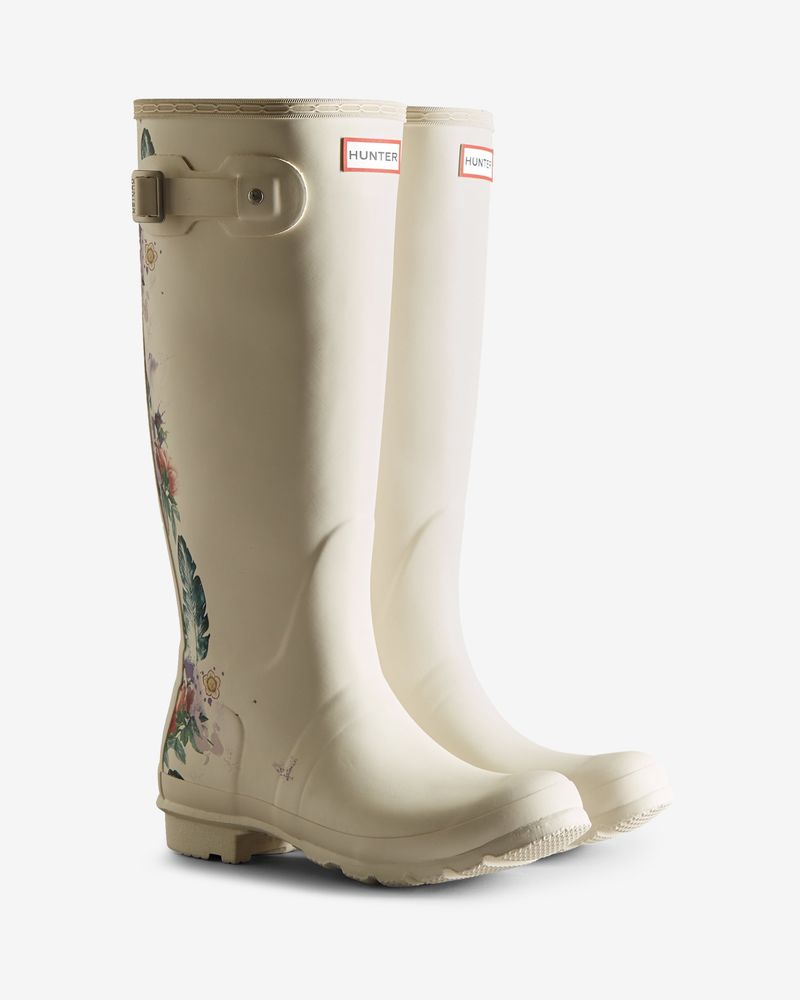 Hunter-Women-s-Botanical-Print-Tall-Rain-Boots----White