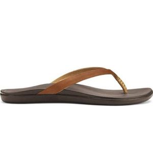 Olukai Women's Ho‘opio Leather Sandal - Sahara/ Dark Java