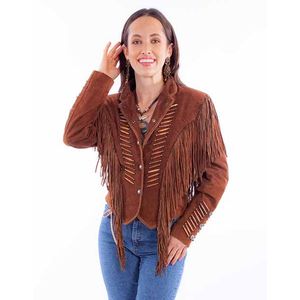 Scully Women's Snap Front Whip Stitch Fringe Jacket (L1100) - Cafe Brown