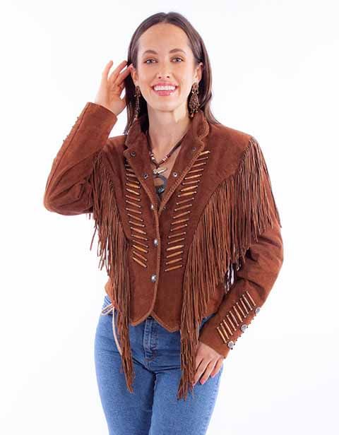 Scully-Women-s-Snap-Front-Whip-Stitch-Fringe-Jacket--L1100----Cafe-Brown