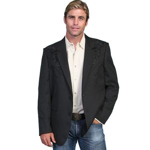 Scully Men's Embroidered Button-Front Western Blazer  (P-733) - Black