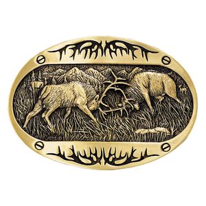 Montana Silversmiths Fighting Elk Brass Heritage Attitude Belt Buckle (60800C)