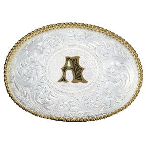 Montana Silversmiths Initial A Silver Engraved Gold Trim Western Belt Buckle (700A)