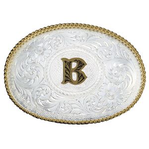 Montana Silversmiths Initial B Silver Engraved Gold Trim Western Belt Buckle (700B)