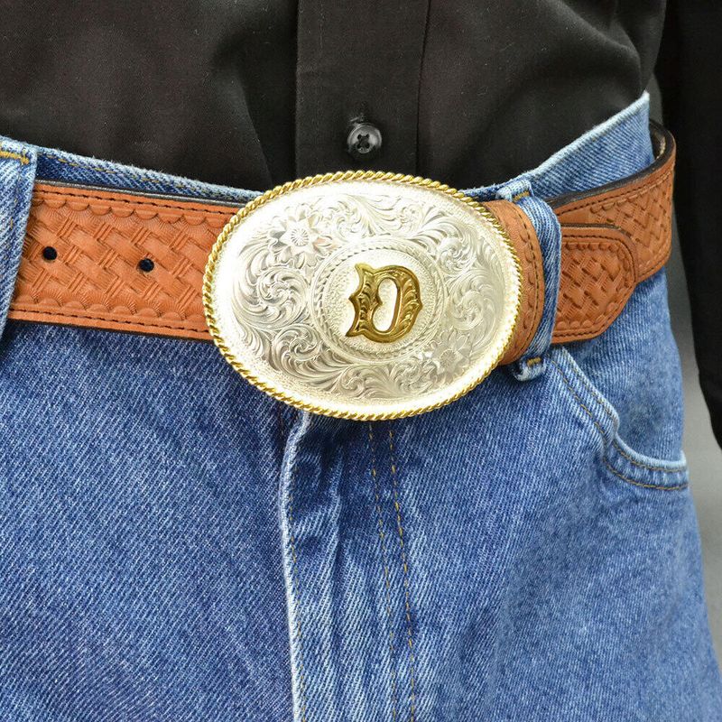 Montana-Silversmiths-Initial-D-Silver-Engraved-Gold-Trim-Western-Belt-Buckle--700D-