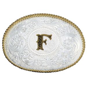 Montana Silversmiths Initial F Silver Engraved Gold Trim Western Belt Buckle (700F)