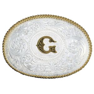 Montana Silversmiths Initial G Silver Engraved Gold Trim Western Belt Buckle (700G)