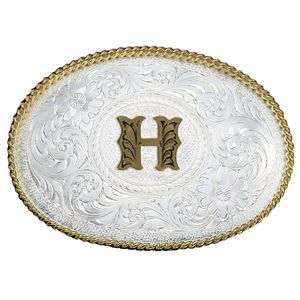 Montana Silversmiths Initial H Silver Engraved Gold Trim Western Belt Buckle (700H)