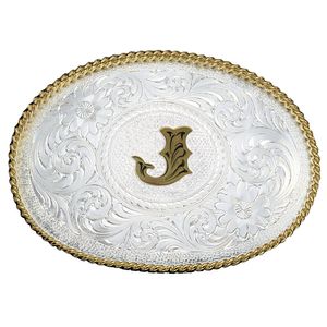 Montana Silversmiths Initial J Silver Engraved Gold Trim Western Belt Buckle (700J)