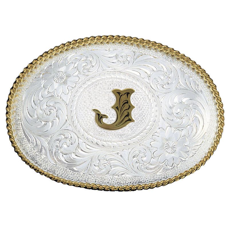 Montana-Silversmiths-Initial-J-Silver-Engraved-Gold-Trim-Western-Belt-Buckle--700J-