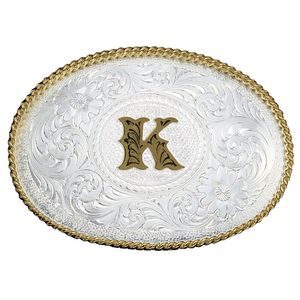 Montana Silversmiths Initial K Silver Engraved Gold Trim Western Belt Buckle (700K)