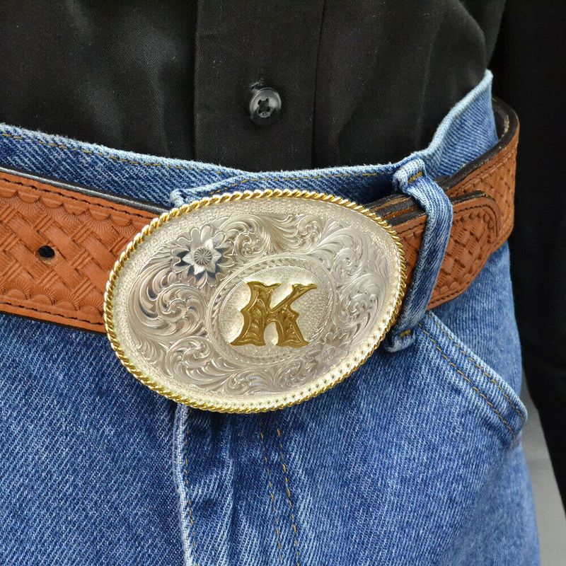 Montana-Silversmiths-Initial-K-Silver-Engraved-Gold-Trim-Western-Belt-Buckle--700K-