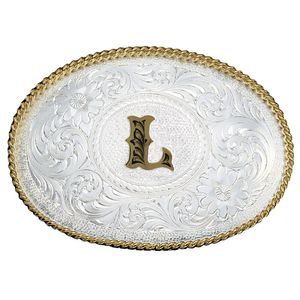 Montana Silversmiths Initial L Silver Engraved Gold Trim Western Belt Buckle (700L)