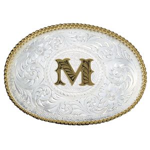 Montana Silversmiths Initial M Silver Engraved Gold Trim Western Belt Buckle (700M)