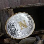 Montana-Silversmiths-Initial-N-Silver-Engraved-Gold-Trim-Western-Belt-Buckle--700N-