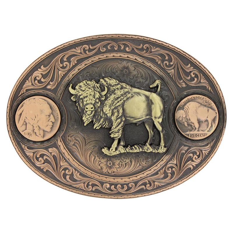 Montana-Sliversmiths-Miner-s-Nickel-Belt-Buckle-with-Buffalo--4050BLB-91-