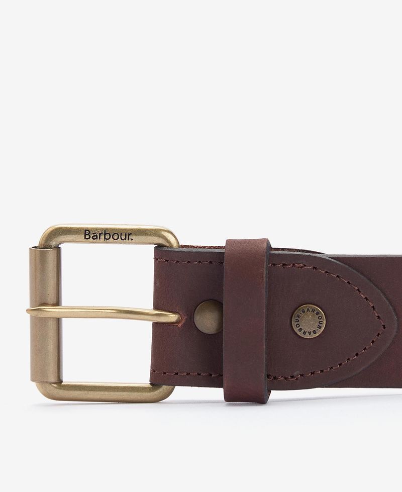 Contarst Lthr Belt olive brn Brown