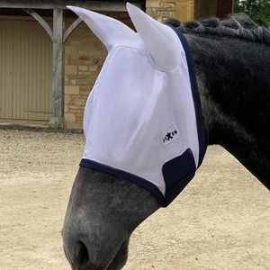 Saxon Mesh Fly Mask (Ears) - White/Navy