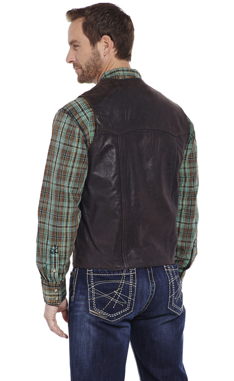 Cripple-Creek-Men-s-Antique-Suede-Leather-Vest---Chocolate