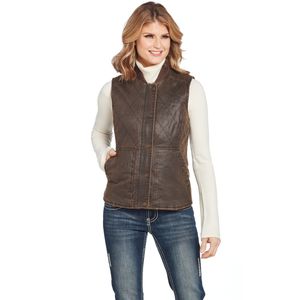 Cripple Creek Women's Zip Front Enzyme Washed Cotton Vest - Brown