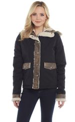 Cripple-Creek-Women-s-Water-Resistant-Hooded-Jacket-w-Faux-Shearling-Trimming---Black