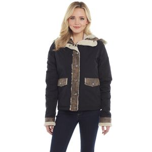 Cripple Creek Women's Water Resistant Hooded Jacket w/Faux Shearling Trimming - Black