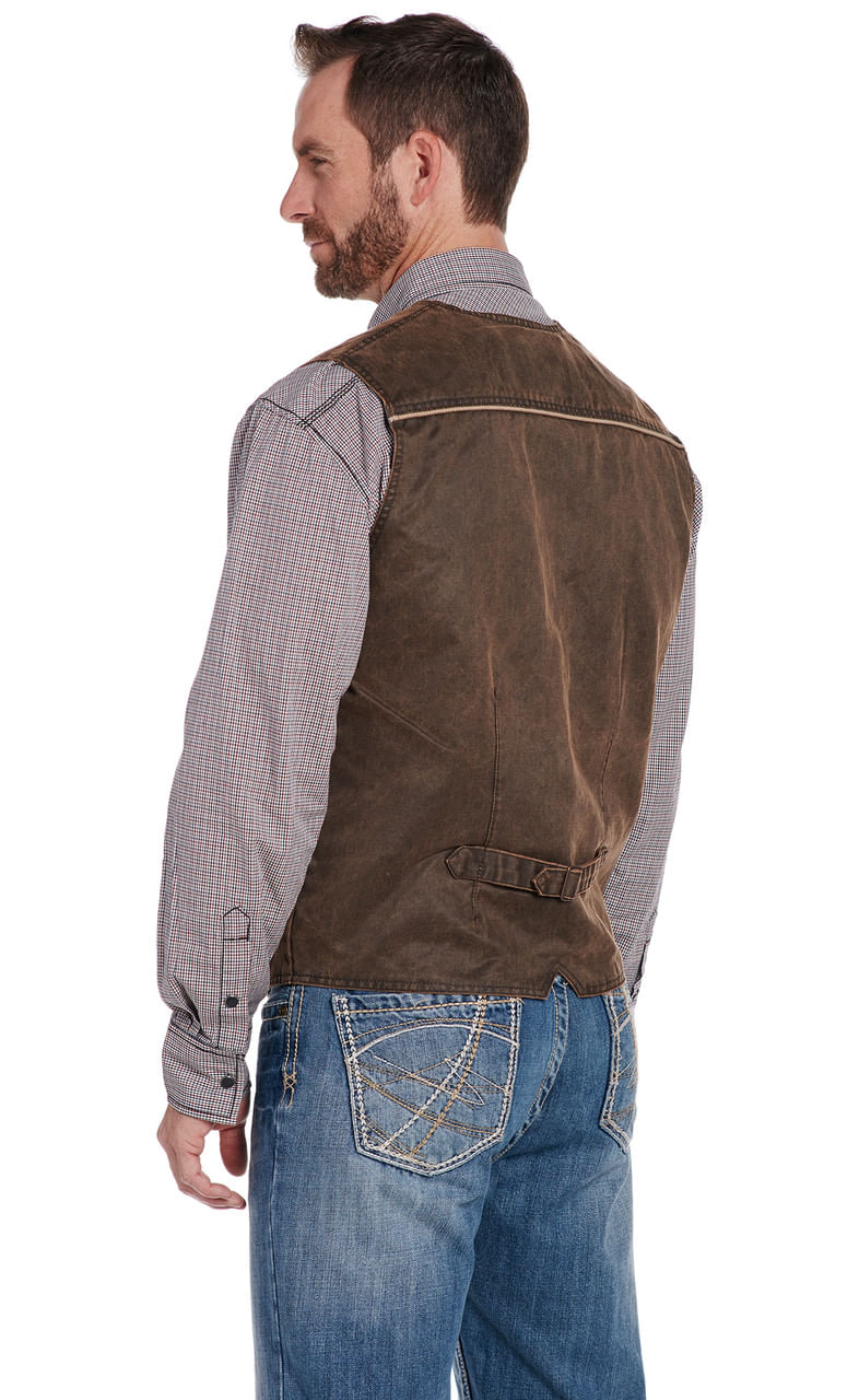 Cripple-Creek-Men-s-Enzyme-Washed-Cogton-Snap-Front-Vest-with-Cord-Piping-Accent---Chocolate