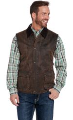 Cripple-Creek-Men-s-Enzyme-Washed-Cotton-Snap---Zip-Front-Vest-with-Cord-Collar-Faux-Leather-Trim---Pinecone