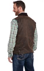 Cripple-Creek-Men-s-Enzyme-Washed-Cotton-Snap---Zip-Front-Vest-with-Cord-Collar-Faux-Leather-Trim---Pinecone