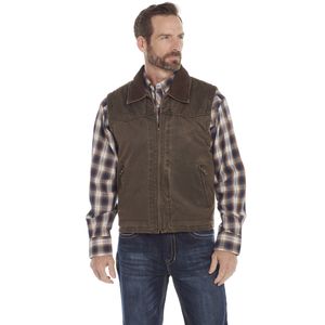 Cripple Creek Men's Enzyme Washed Zip Front Open-Bottom Vest With Cord Collar - Chocolate