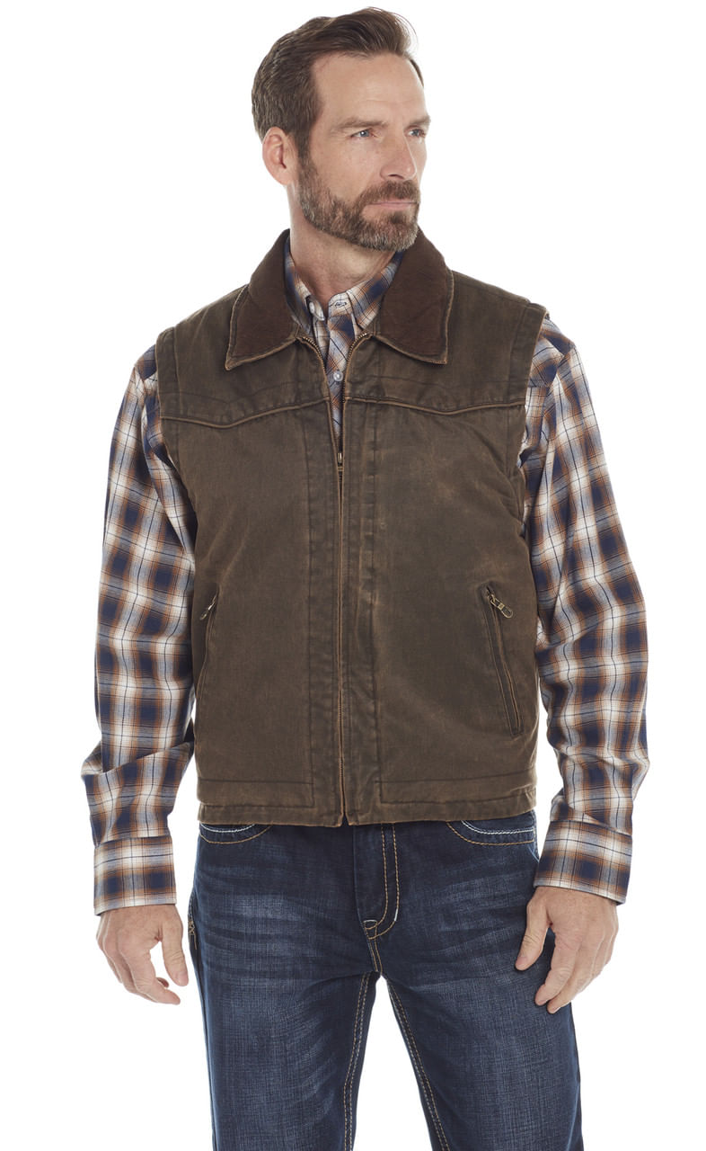 Cripple-Creek-Men-s-Enzyme-Washed-Zip-Front-Open-Bottom-Vest-With-Cord-Collar---Chocolate