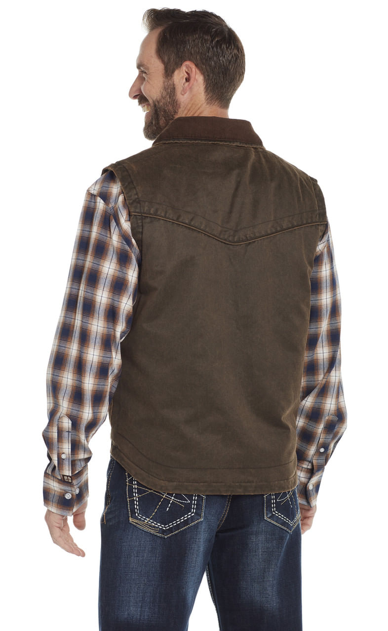 Cripple-Creek-Men-s-Enzyme-Washed-Zip-Front-Open-Bottom-Vest-With-Cord-Collar---Chocolate