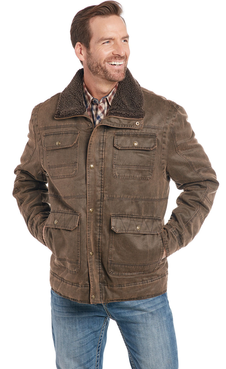 Cripple-Creek-Men-s-Enzyme-Washed-Snap-Zip-Front-Jacket-With-Sherpa-Collar---Chocolate