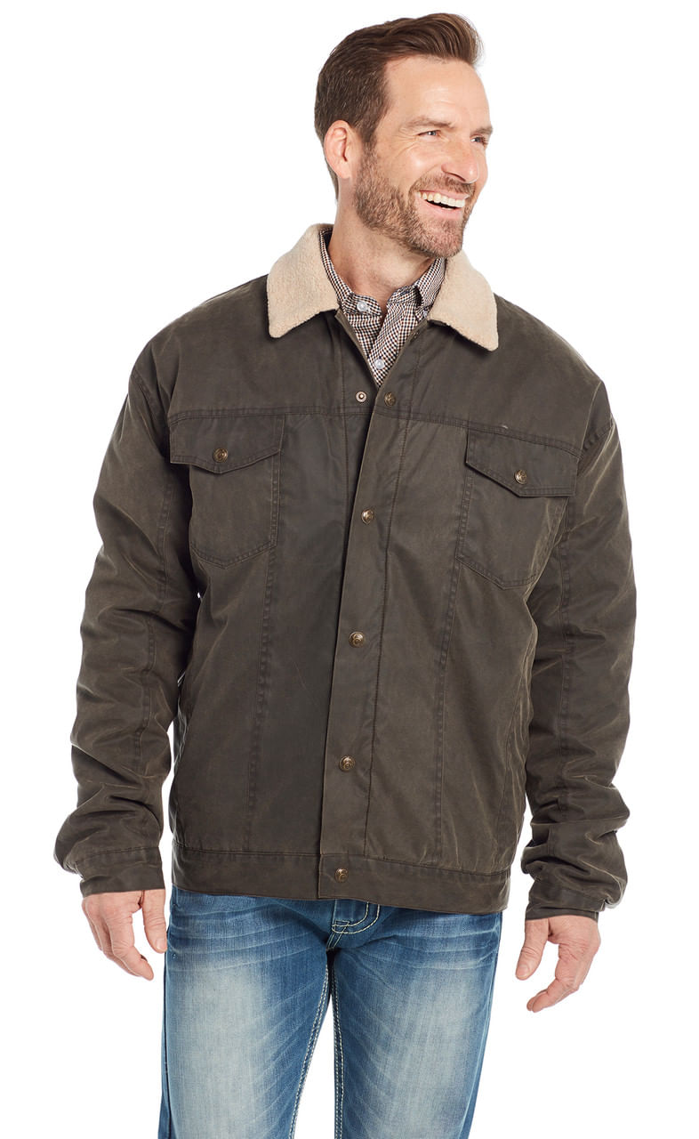 Cripple-Creek-Men-s-Enzyme-Washed-Snap-Front-Flannel-Lined-Jacket-Sherpa-Trim---Rifle-Green