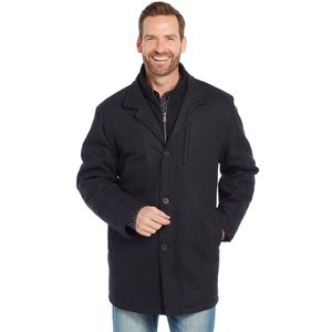 Cripple Creek Men's Wool Melton Zip & Button Front Coat With Faux Leather Trim - Black