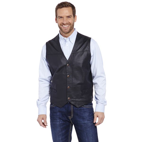 Cripple Creek Men s Snap Front Leather Vest Black