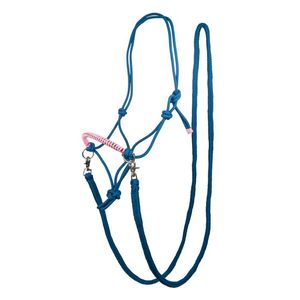 HKM Rope Halter with Reins - Azure/Rose