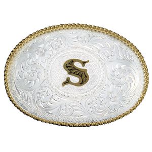 Montana Silversmiths Initial Silver Engraved Gold Trim Western Belt Buckle